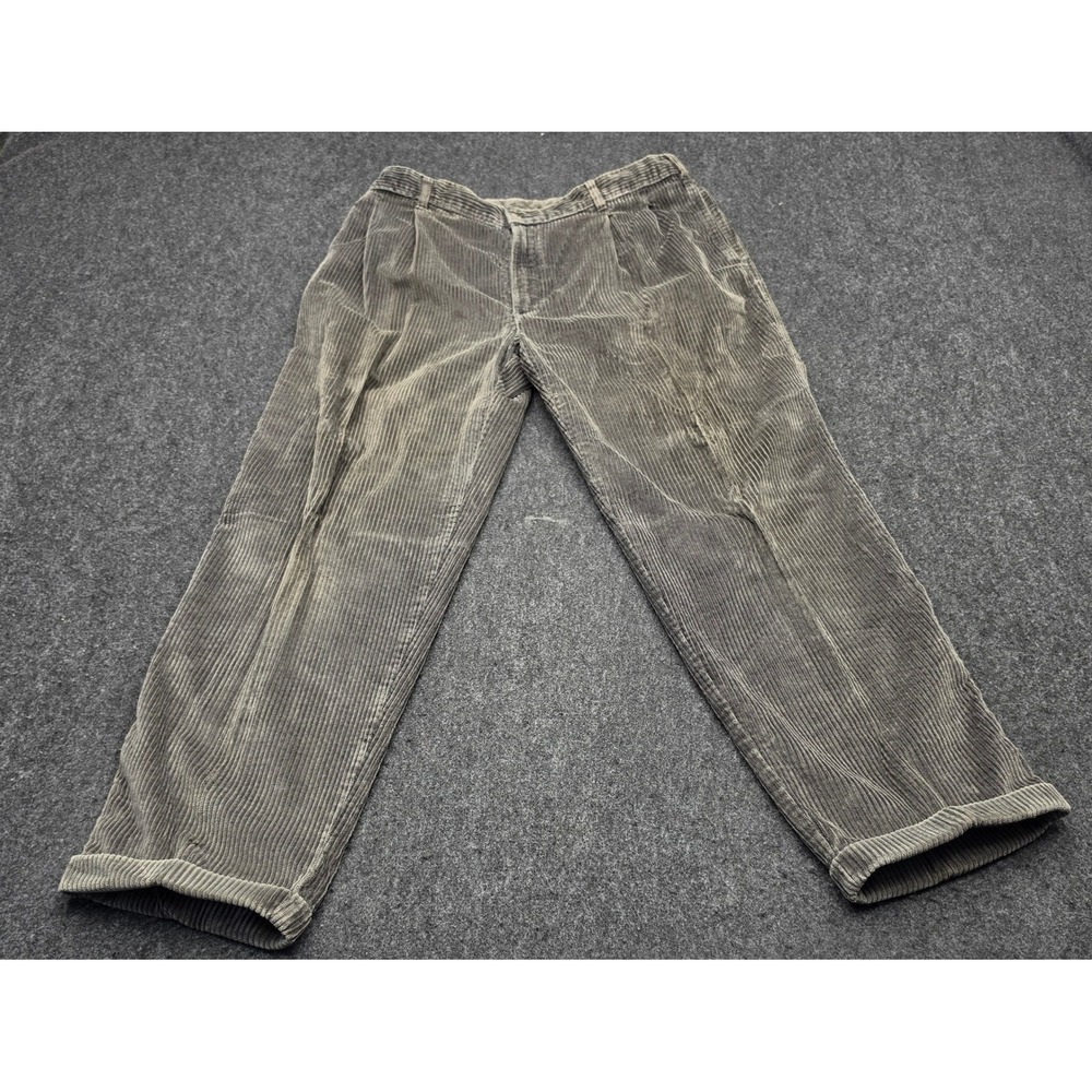 Dockers Corduroy Pants Mens 35 Gray Pleated Relaxed Fit Vintage Cuffed Trousers